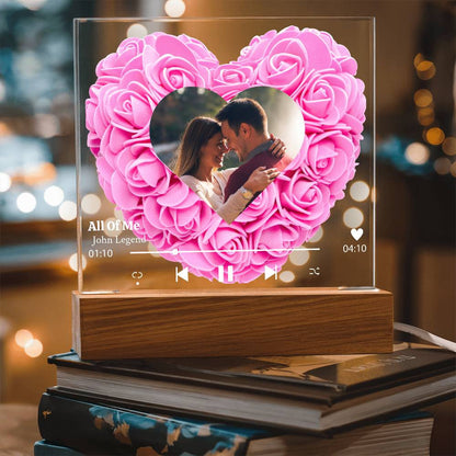 Personalized Heart Flower LED Acrylic Plaque with Photo