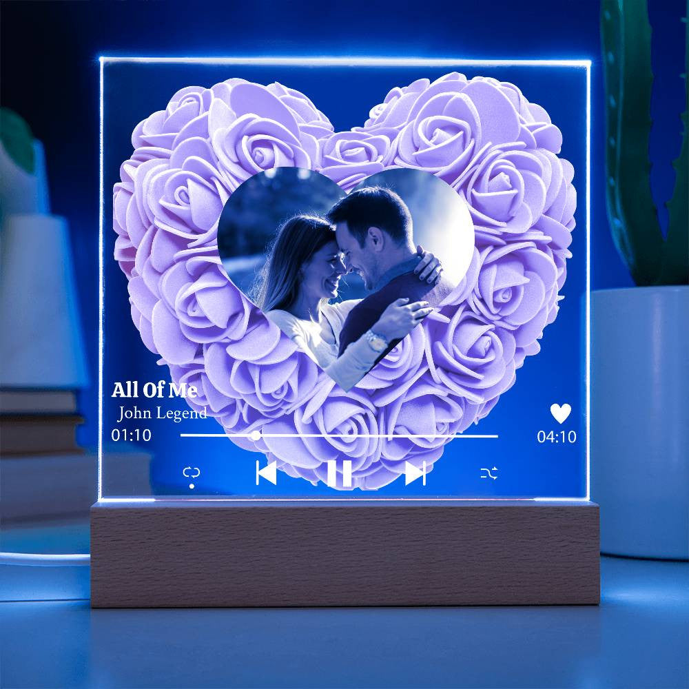 Personalized Heart Flower LED Acrylic Plaque with Photo