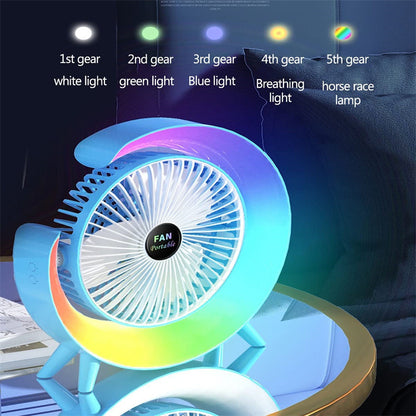 Bright Night Light Charging Fan Desktop Silent Mini Portable Fan USB