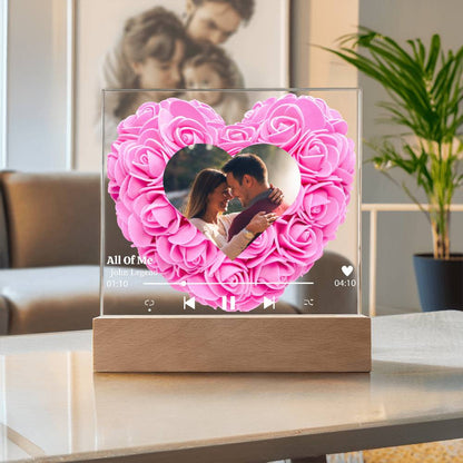 Personalized Heart Flower LED Acrylic Plaque with Photo