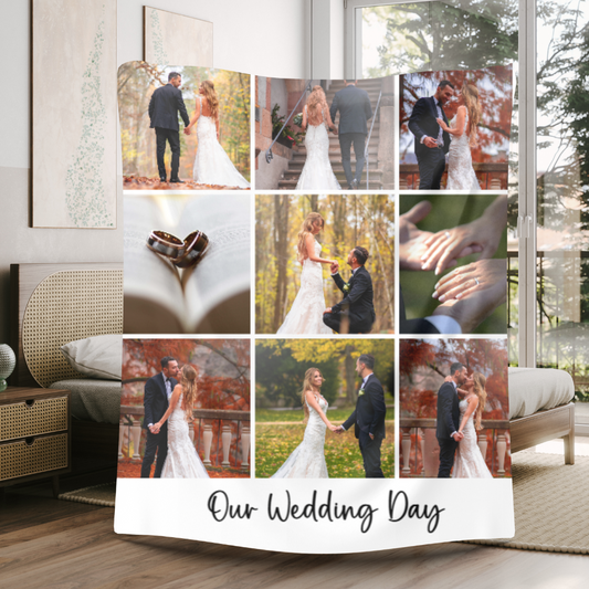 Custom Photo Blanket with Text – Personalized Gift for Anniversaries, Memorials, Couples & More