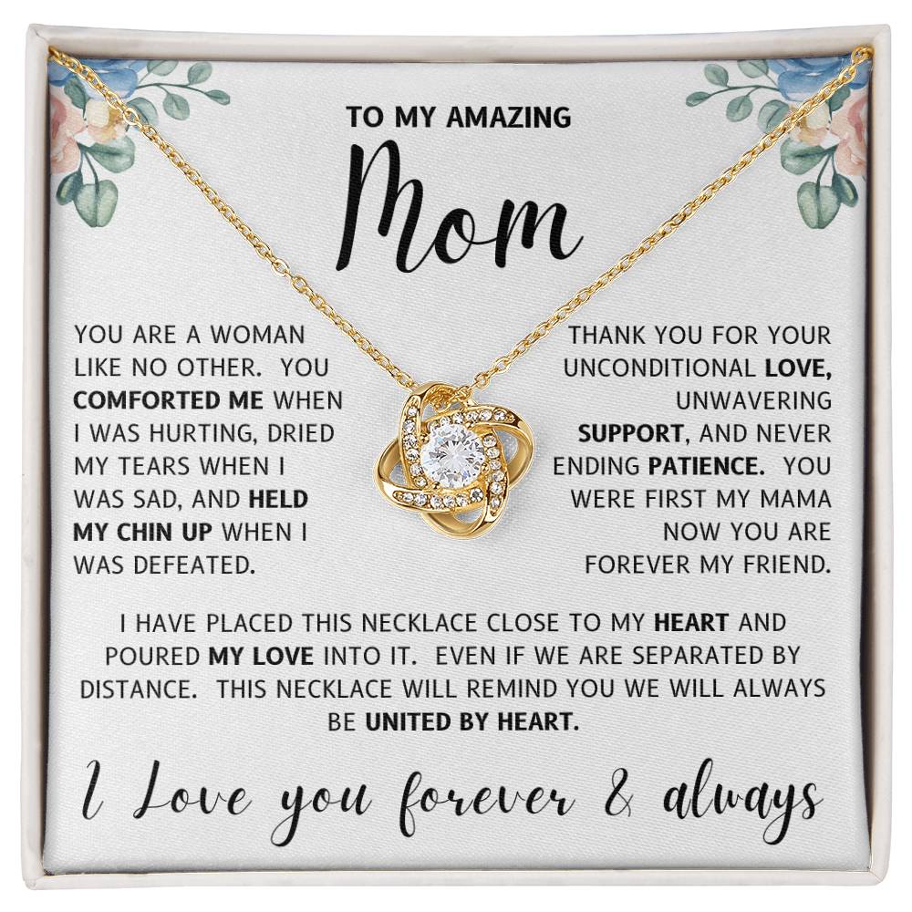 To My Amazing Mom United By Heart Love Knot Necklace