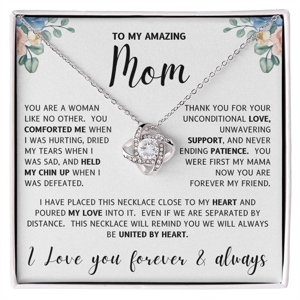 To My Amazing Mom United By Heart Love Knot Necklace