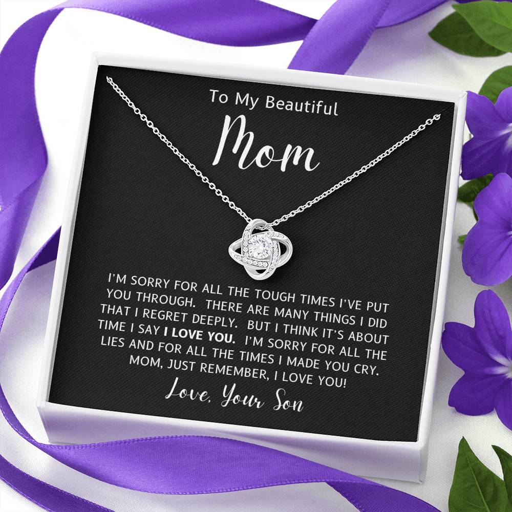 To My Beautiful Mom I Am Sorry Love Knot Necklace