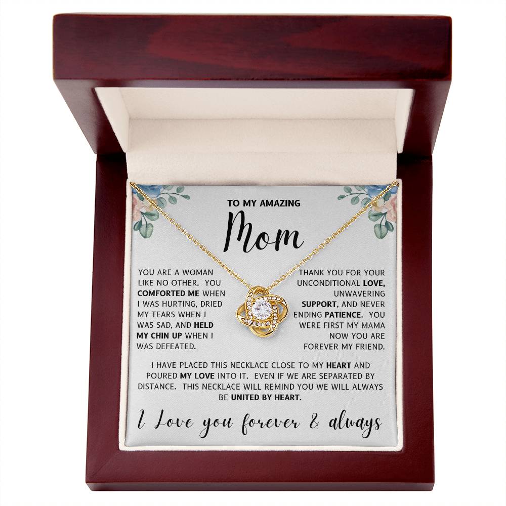 To My Amazing Mom United By Heart Love Knot Necklace