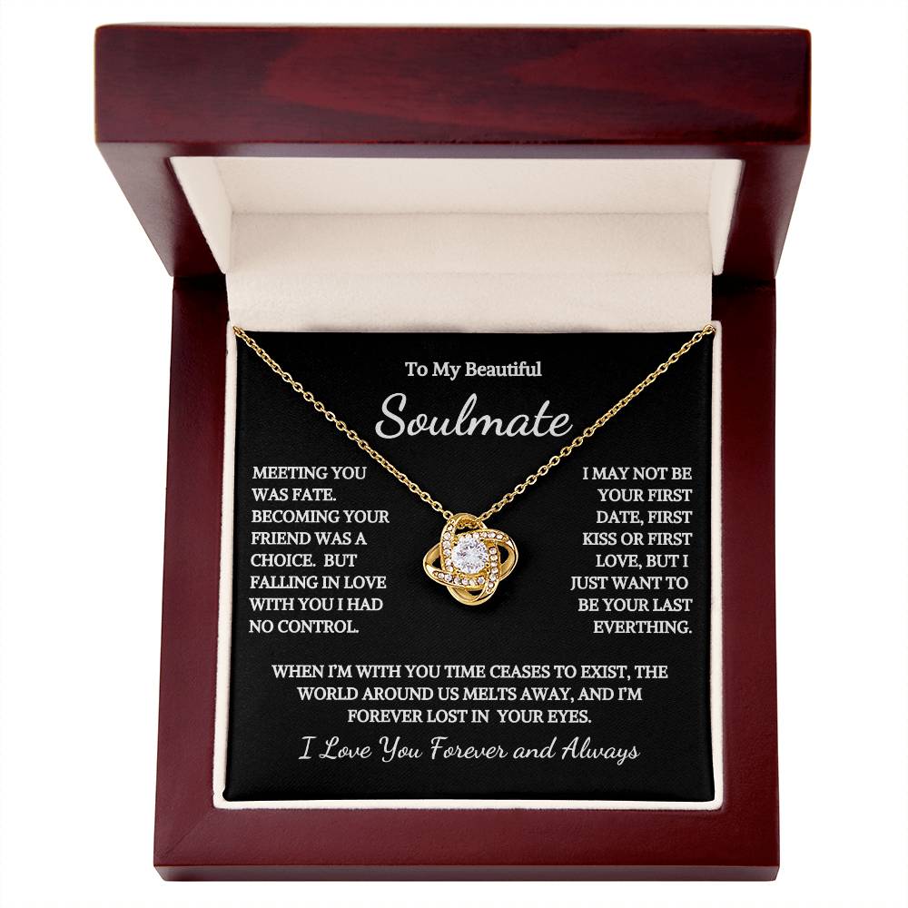 To My Soulmate Time Ceases To Exist Love Knot Necklace White Text