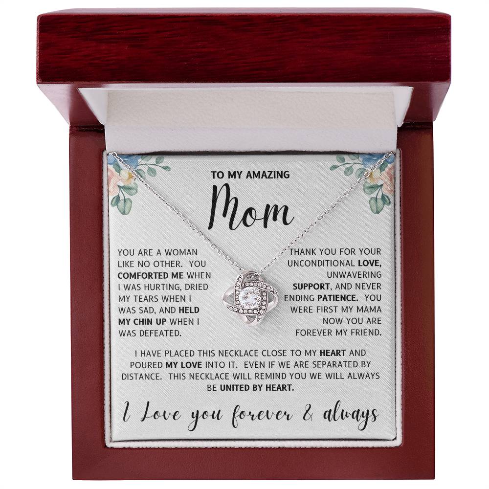 To My Amazing Mom United By Heart Love Knot Necklace