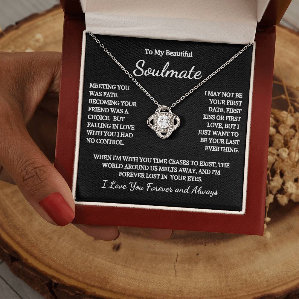 To My Soulmate Time Ceases To Exist Love Knot Necklace White Text