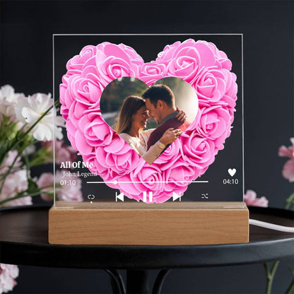 Personalized Heart Flower LED Acrylic Plaque with Photo