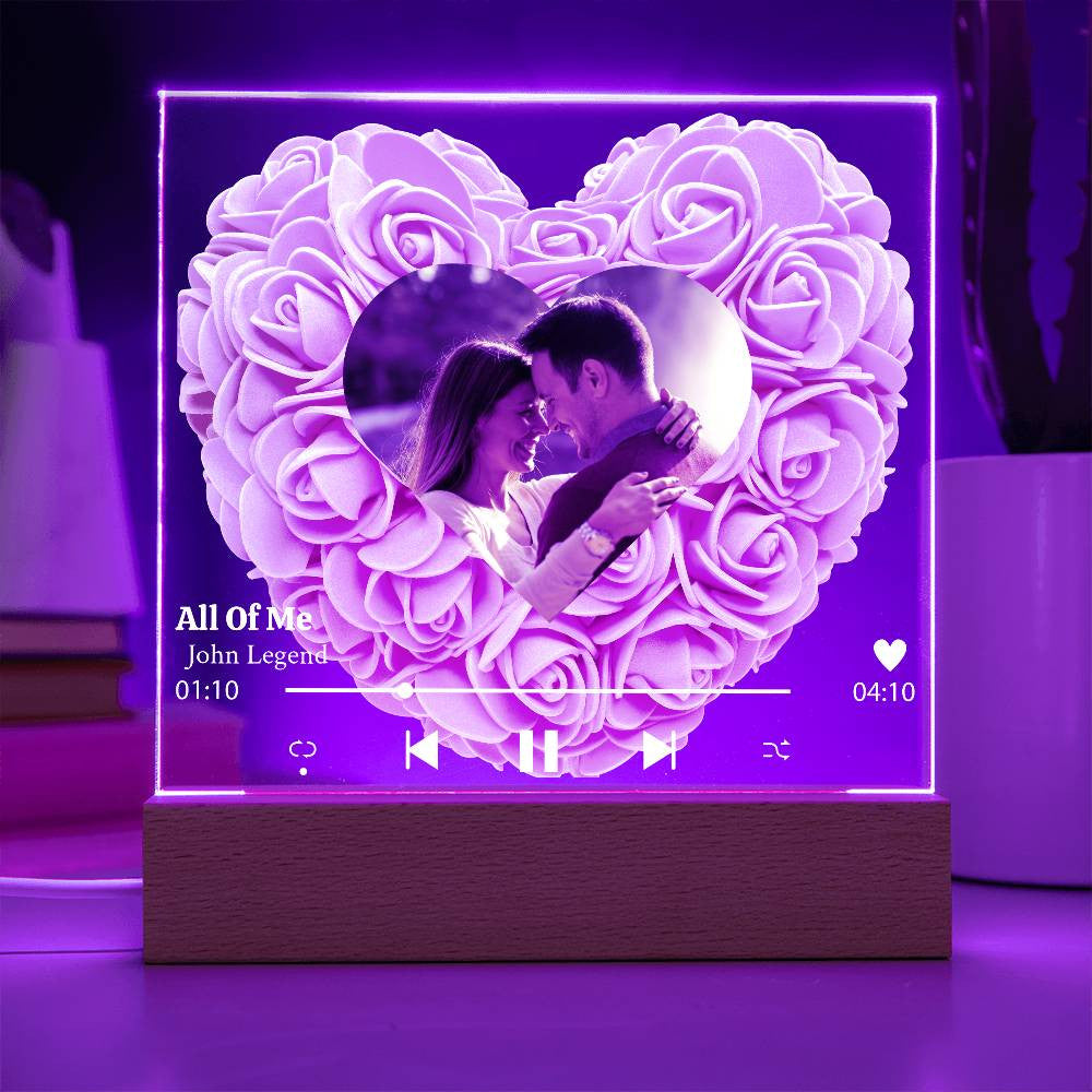 Personalized Heart Flower LED Acrylic Plaque with Photo