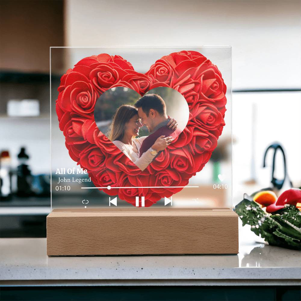 Personalized Heart Flower LED Acrylic Plaque with Photo