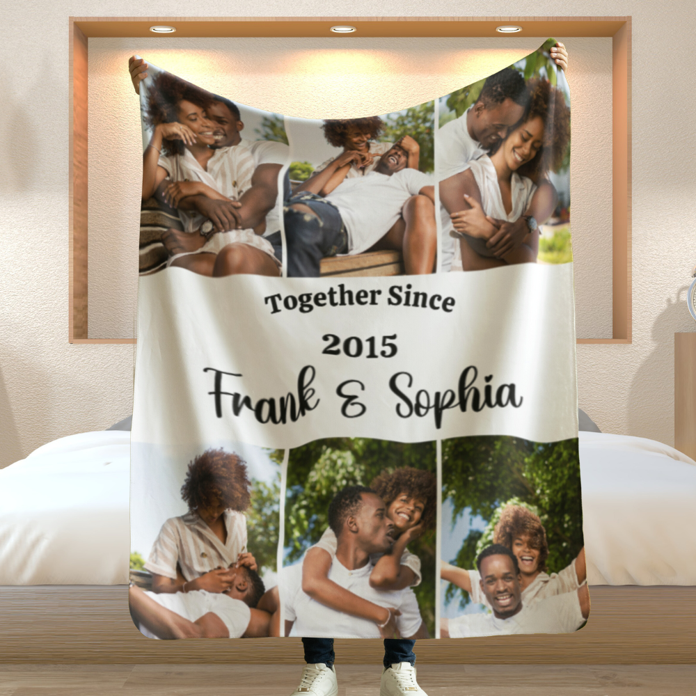 Personalized Couple Photo Blanket with Text