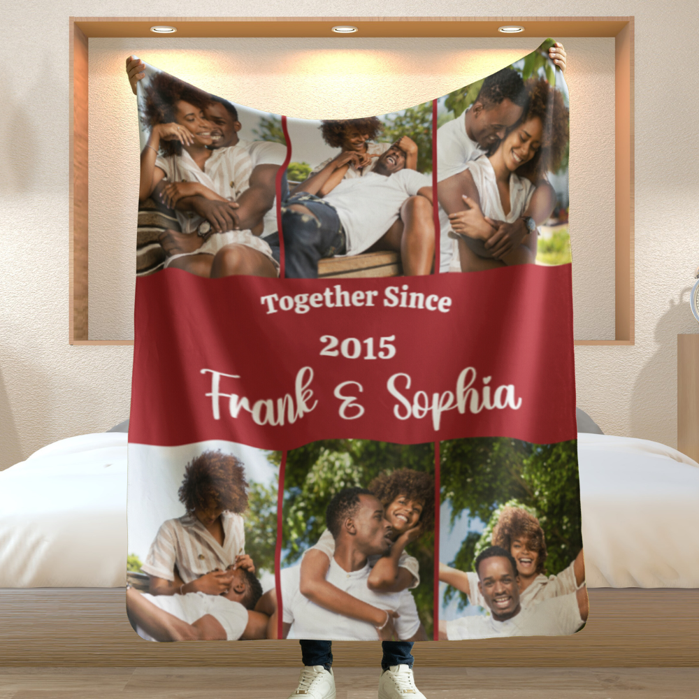 Personalized Couple Photo Blanket with Text