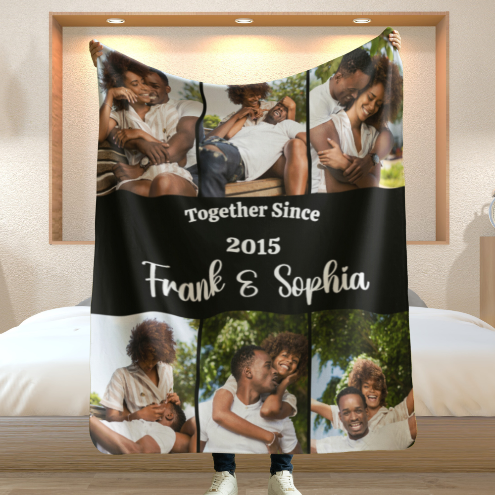 Personalized Couple Photo Blanket with Text