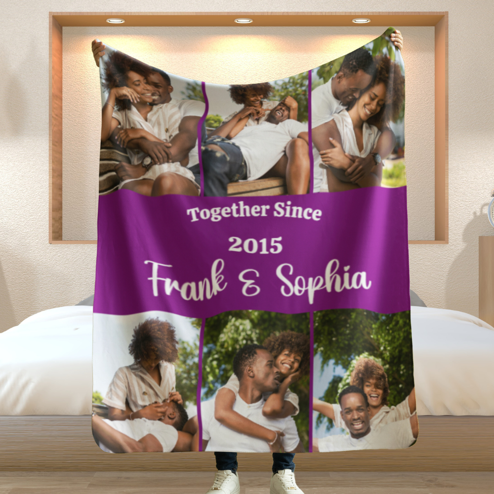 Personalized Couple Photo Blanket with Text