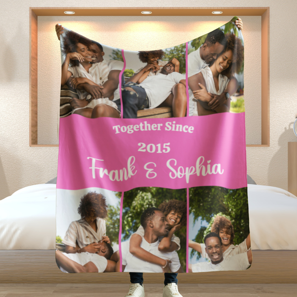 Personalized Couple Photo Blanket with Text