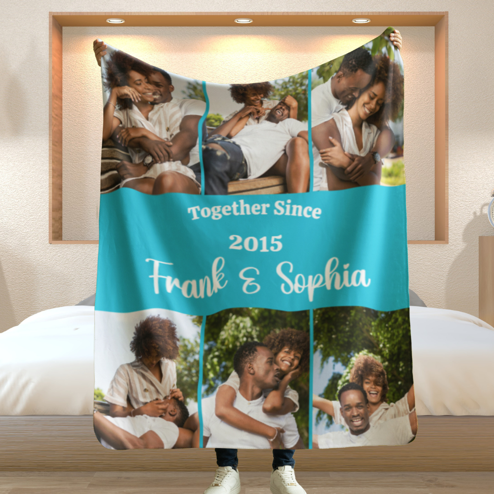 Personalized Couple Photo Blanket with Text