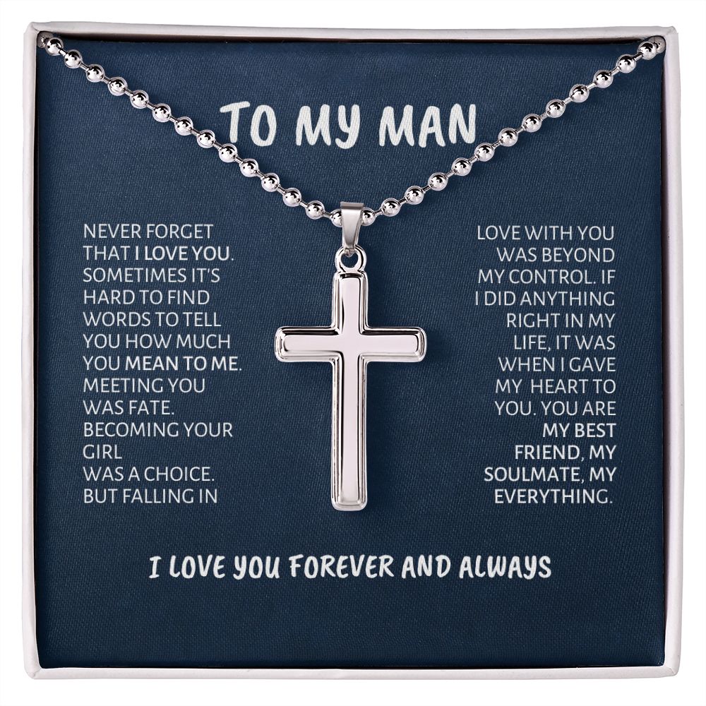 To My Man Stainless Cross Ball Chain Necklace Deep Blue