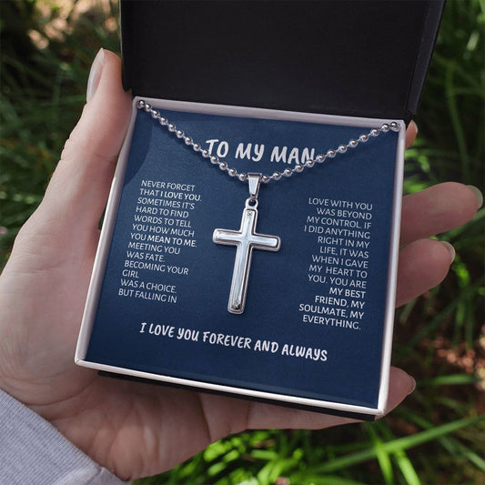 To My Man Stainless Cross Ball Chain Necklace Deep Blue