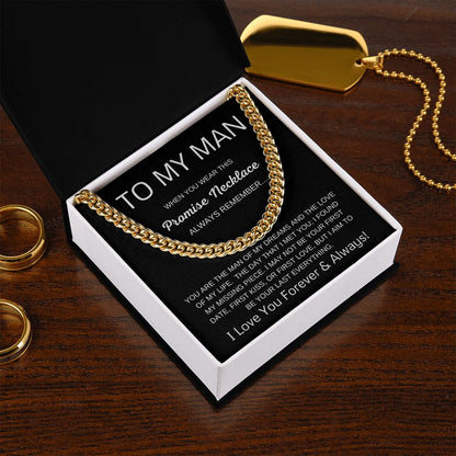 To My Man Cuban Link Chain Promise Necklace Black