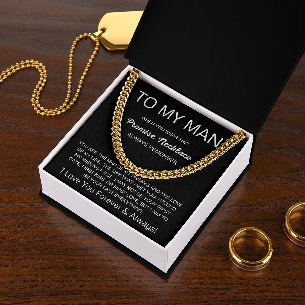 To My Man Cuban Link Chain Promise Necklace Black