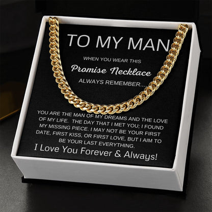 To My Man Cuban Link Chain Promise Necklace Black