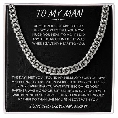To My Man Cuban Chain Link I Love You, Forever and Always