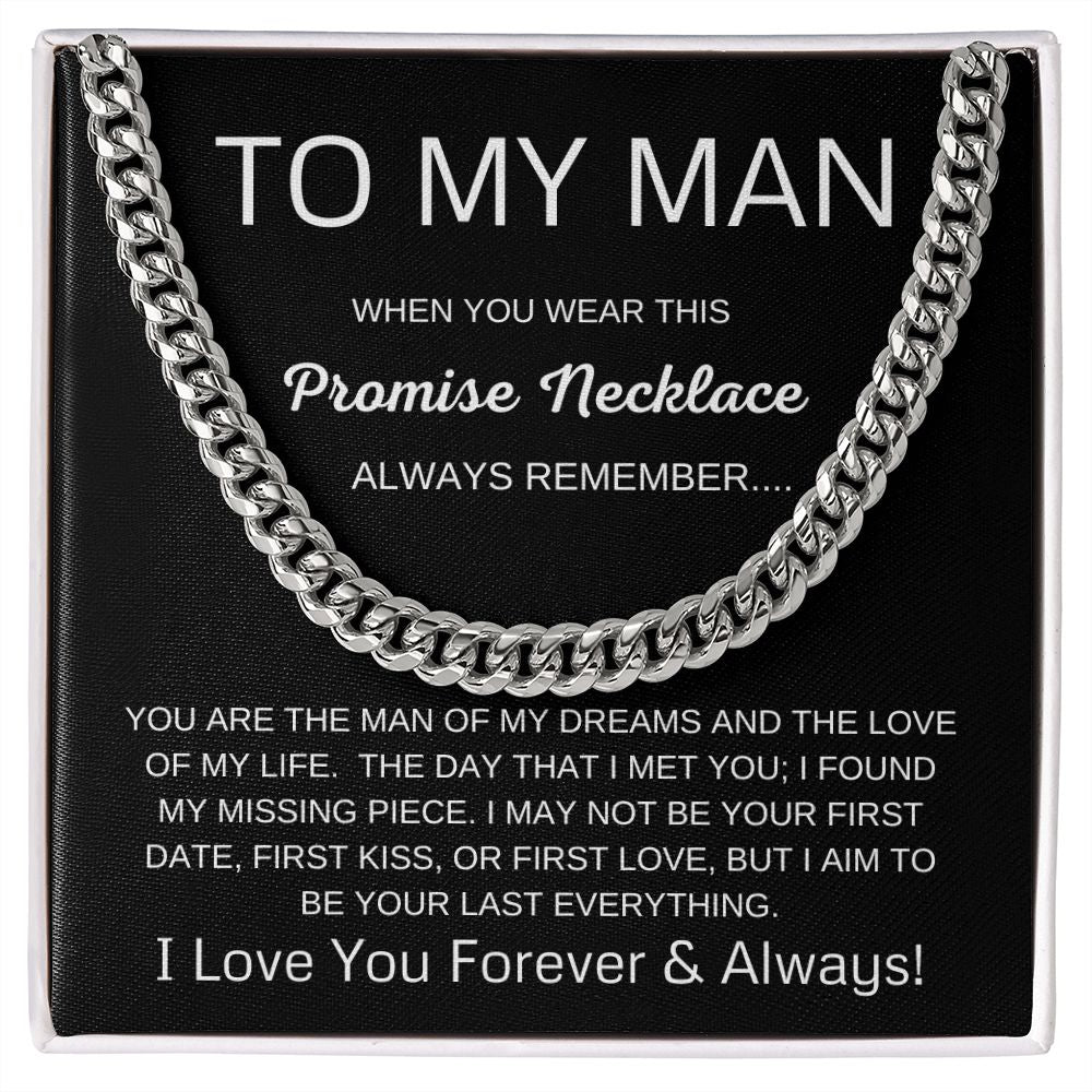 To My Man Cuban Link Chain Promise Necklace Black