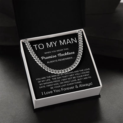 To My Man Cuban Link Chain Promise Necklace Black