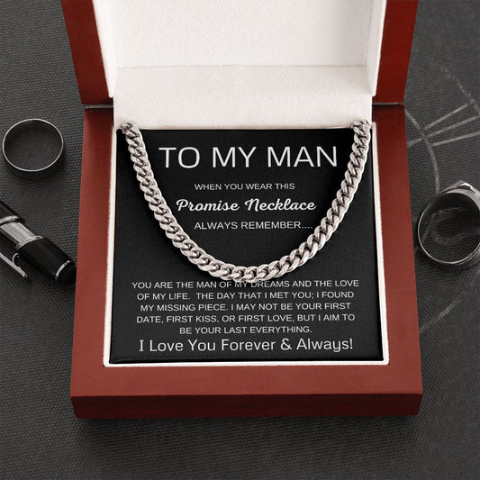 To My Man Cuban Link Chain Promise Necklace Black