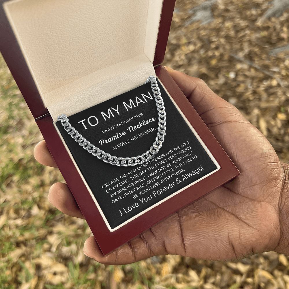 To My Man Cuban Link Chain Promise Necklace Black