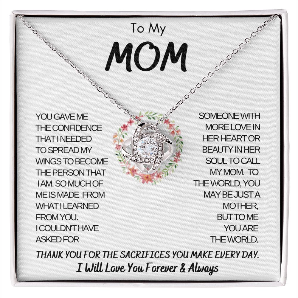 To My Mom Love Knot Necklace Circle Flower