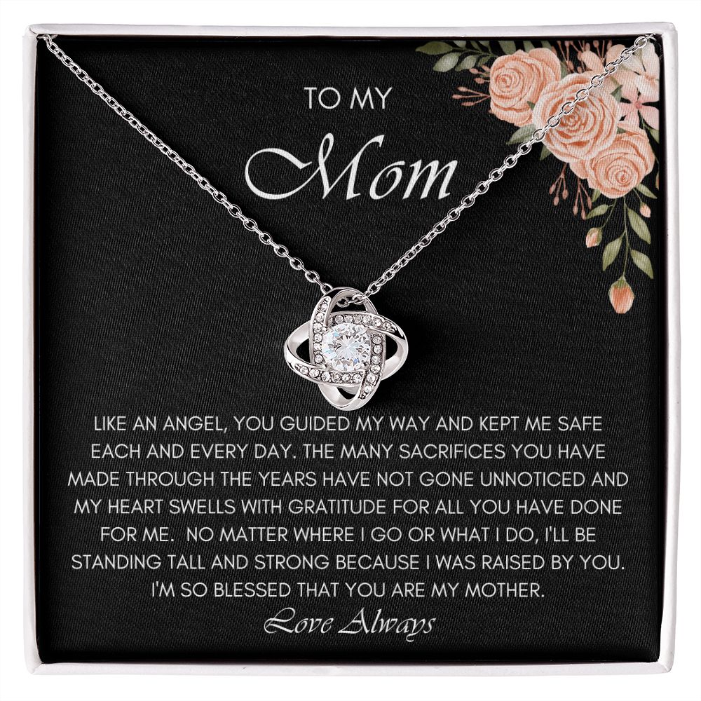 To My Mom Love Knot Necklace Angel Flower