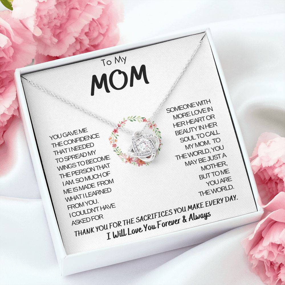 To My Mom Love Knot Necklace Circle Flower