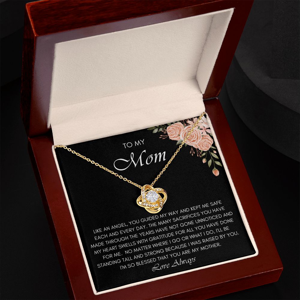 To My Mom Love Knot Necklace Angel Flower