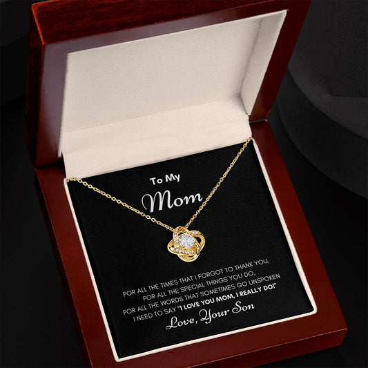 To My Mom Love Knot Necklace From Son Black