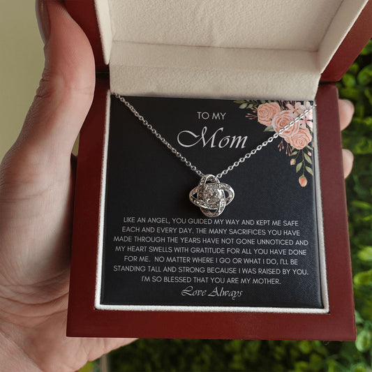 To My Mom Love Knot Necklace Angel Flower