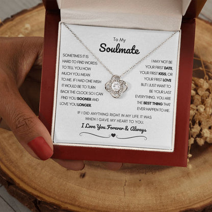 To My Soulmate Love Knot Necklace White