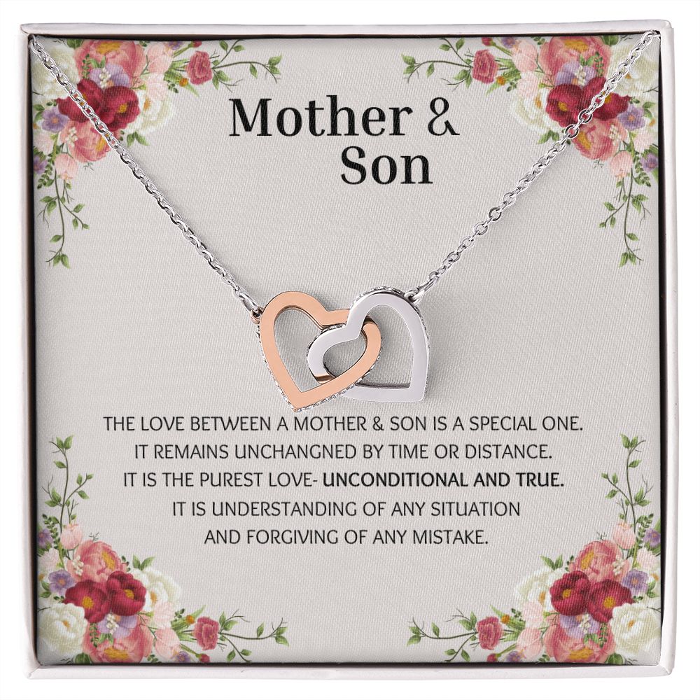 Mother & Son Interlocking Hearts Necklace Flower Corner
