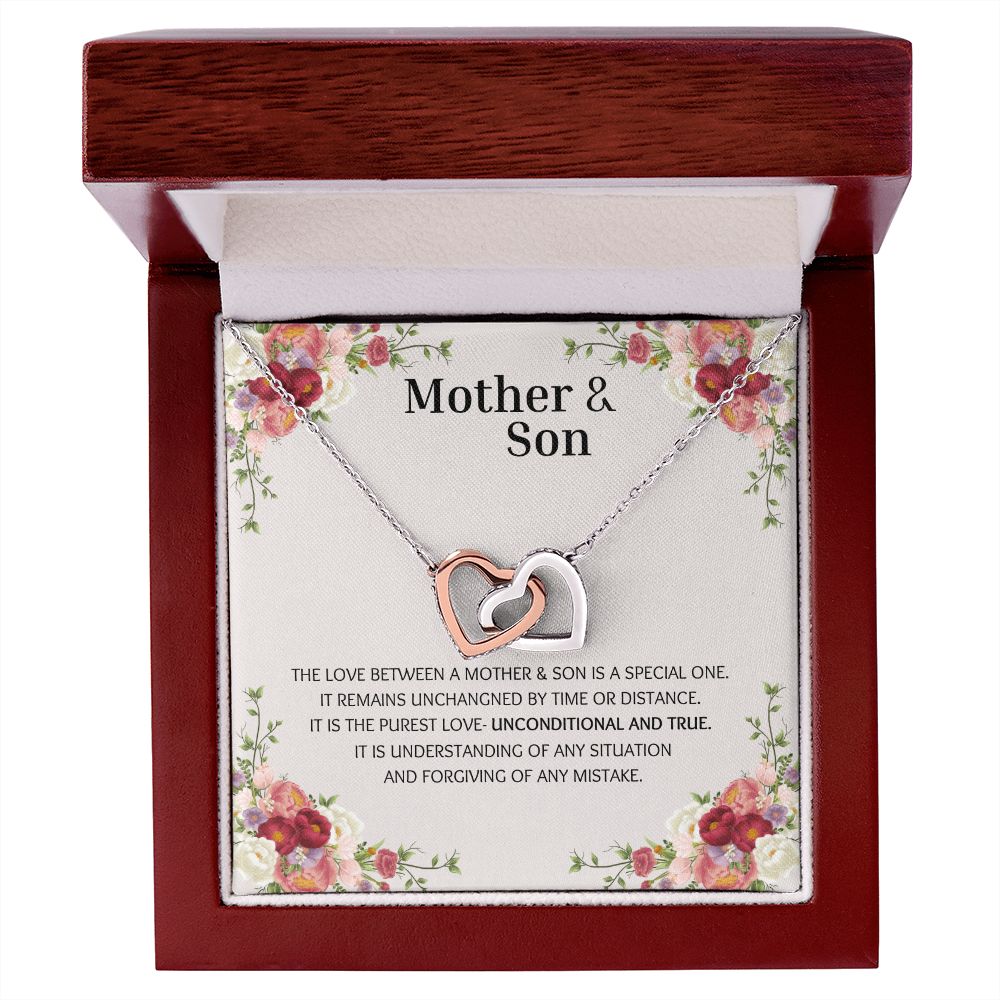 Mother & Son Interlocking Hearts Necklace Flower Corner