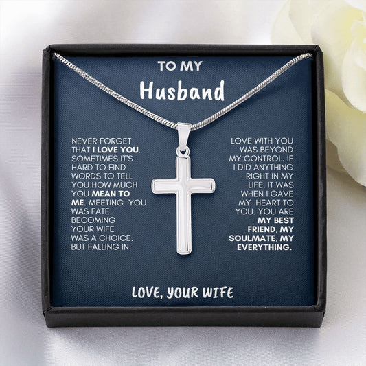 To My Husband Stainless Steel Cross Necklace From Wife Blue